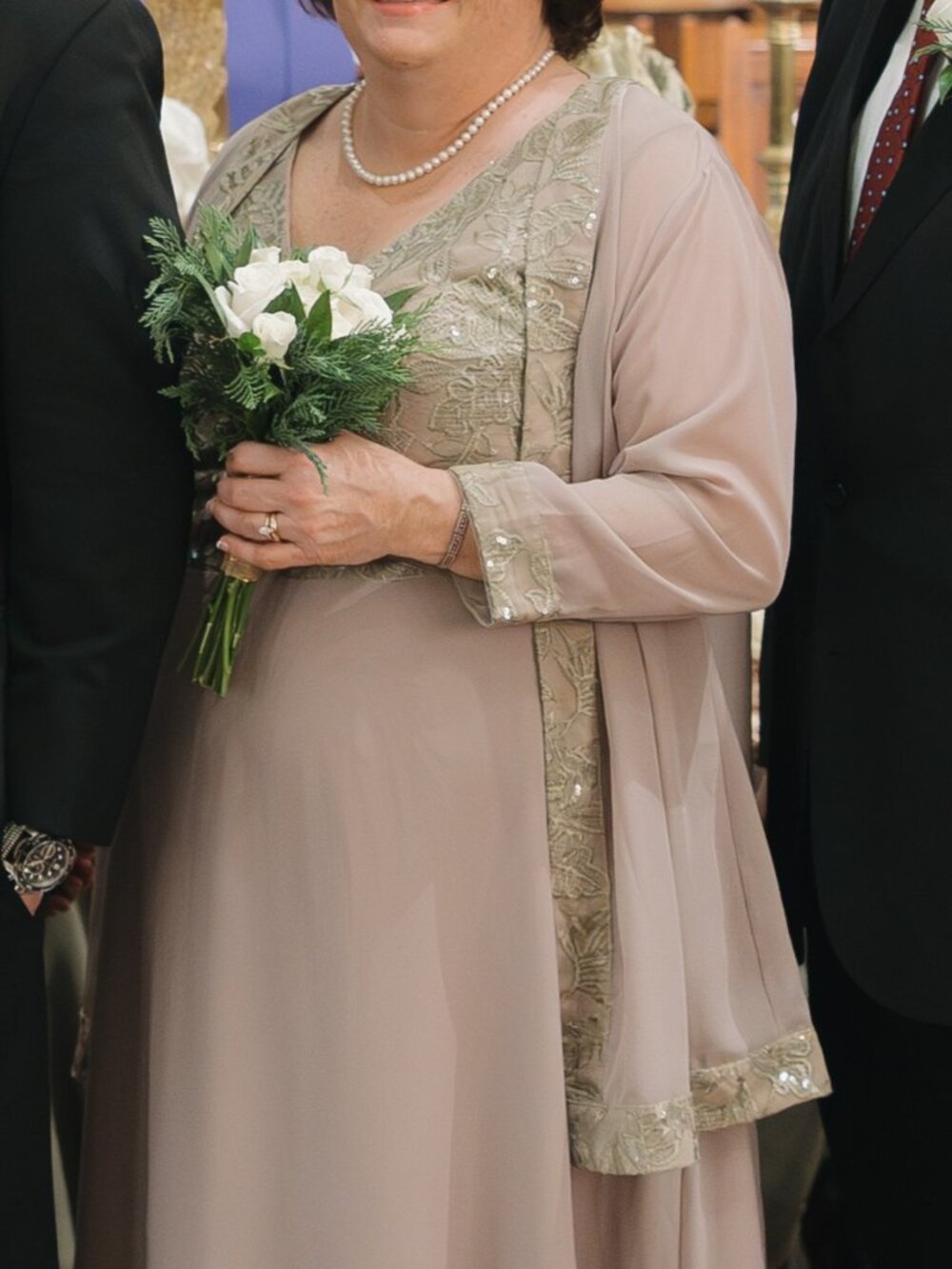 Formal Tea length Plus Size Taupe gown